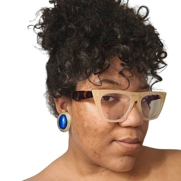 Oval Blue Stone Clip-On Earrings | 1.62" - Picture 3 of 3